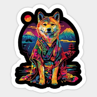 Akita Dog Kimono Japan Mountain Pop Art Sticker